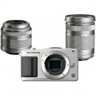 Aparat foto Mirrorless Olympus E-PM2 argintiu + Obiectiv M.ZUIKO Digital 14-42mm f/3.5-5.6 II R + Obiectiv M.ZUIKO Digital ED 40-150 mm f/4.0-5.6 R