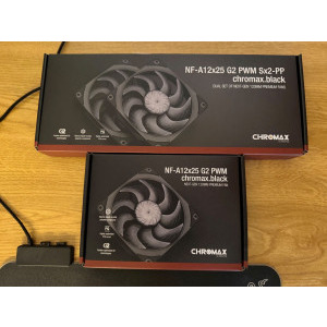 Prezentare ambalaje Noctua NF-A12x25 G2 chromax dual vs single