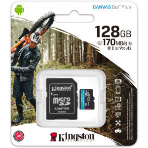 Kingston Micro SDXC Canvas GO Plus, 128GB, Clasa 10, UHS-I + Adaptor