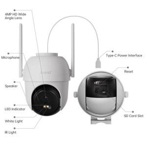 Arenti Camera de supraveghere exterior OP1, 2.5K 4MP, Pan/Tilt, Wi-Fi Dual-Band, IP65