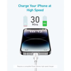 Anker 322, USB-C Male la Lightning Male, White