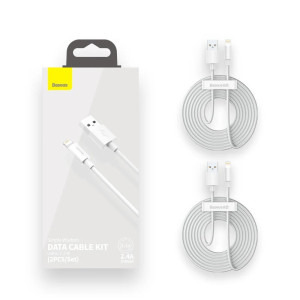 Baseus Simple Wisdom, USB Male la Lightning Male, 1.5 m, White, 2buc