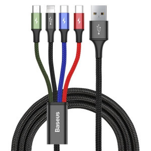Cablu de date / adaptor Baseus 4-in-1 Rapid Series, USB Male la microUSB, 2x USB-C, Lightning Male, 1.2 m, Black