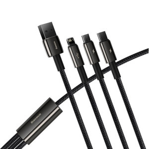 Baseus Tungsten Gold, USB Male la microUSB Male, USB-C Male, Lightning Male, 1.5 m, Black