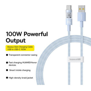 Baseus Gem, USB Male la USB-C Male, 100W, 1 m, Blue