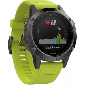 Garmin Fenix 5 gri inchis, curea silicon galben GPS + HR