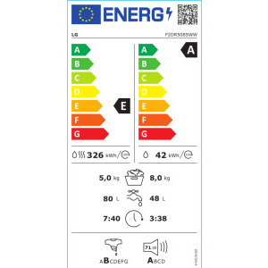 LG F2DR508SWW, Slim, Spalare 8 kg, Uscare 5 kg, 1200 RPM, Clasa B, Direct Drive, Alb