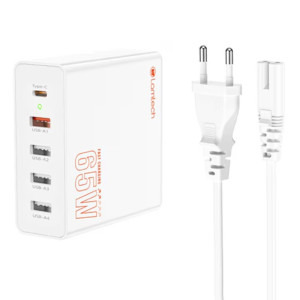 Lamtech GaN Fast Charge, Power Delivery, 65W, 1x USB-C, 4x USB Quick Charge 3.0, White