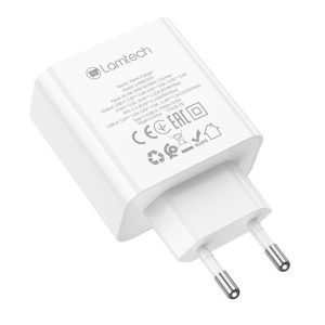 Lamtech LAM023541, 1x USB, 1x USB-C, Quick Charge 3.0, Power Delivery, 45W, White