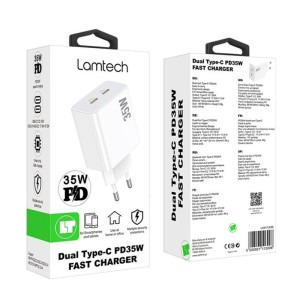 Lamtech LAM113096, QC3.0, PD, 35W, 2x USB-C, White