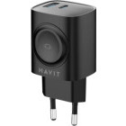 Incarcator retea Havit UC132, 1x USB, 1x USB-C, 22W, posibilitate incarcare wireless, Black