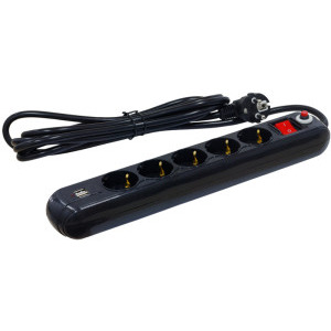 Spacer PP-5-45B-USB 5x Schuko, 4.5m, Negru