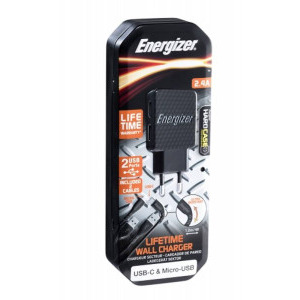 Energizer AC2BEULCMM, 2x USB, 2.4A, cablu USB-C, microUSB