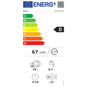 Bosch SPV4EMX62E, Slim, 10 seturi, 6 programe, Clasa D, EfficientDry, VarioFlex, Rackmatic, 45 cm