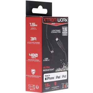 TnB Xtremwork USB-C Male la Lightning Male, 1.5 m, Black, amperaj maxim suportat 3A