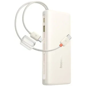 Baterie externa Baseus EnerFill FC41, 20000 mAh, 1x USB, 1x USB-C, 100 W, Display, 2x Cabluri USB-C integrate, White