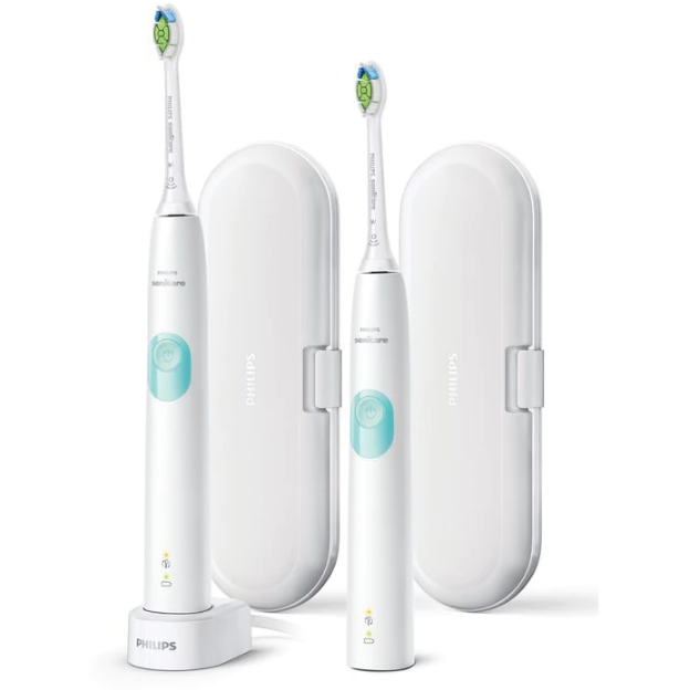 Philips Sonicare Set 2 periute electrice Seria 4300 HX6807/35 Sonicare ProtectiveClean, Trusa de calatorie, Alb