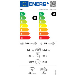 AEG LWR98165NXE, Spalare 10 kg, Uscare 6 kg, 1600 RPM, Clasa A, Inverter, SpecialCare, PreciseLoad+, My AEG Care, Alb