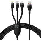 Cablu de date / adaptor Baseus Flash, USB Male la USB-C Male & MicroUSB Male & Lightning Male, 100 W, 1.2 m, Negru
