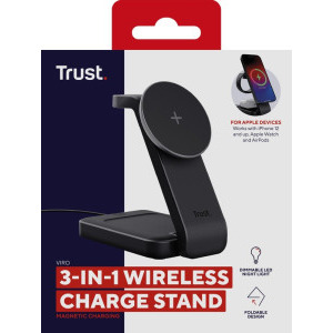 Trust 3-in-1, Viro, Wireless Magnetic Charge Stand pentru iPhone, Apple Watch si AirPods, Black