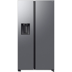 Frigider Side By Side Samsung RS70F64KDTEO, 640 L, Clasa D, Full No Frost, Digital Inverter, All Around Cooling, SpaceMax, Metal Cooling, AI Energy, SmartThings, Dozator de apa & gheata, Control electronic, 178 cm, Argintiu