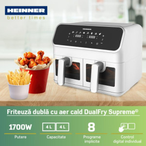 Heinner Friteuza cu aer cald DualFry Supreme HAF-H8DB17WH, 1700W, 4 L / 4L, Alb