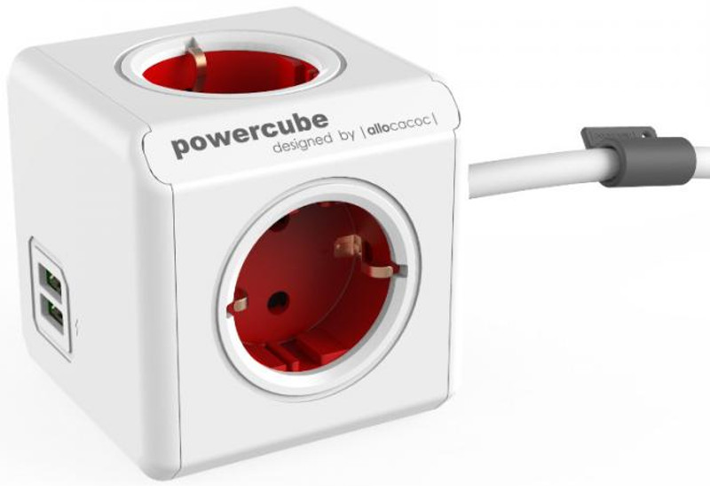 Priza/prelungitor Allocacoc PowerCube Extended, 2x USB, 4x Schuko, Red