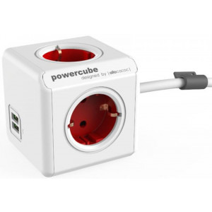 Allocacoc PowerCube Extended, 2x USB, 4x Schuko, Red