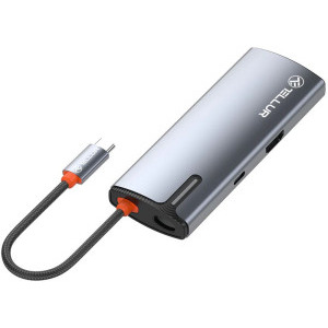 Tellur Hub USB-C 1x PD 3.0 100W, 1x HDMI 4K, 3x USB 3.0, aluminiu gri
