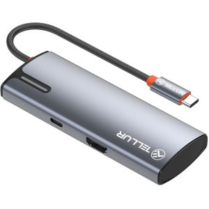 Tellur Hub USB-C 1x PD 3.0 100W, 1x HDMI 4K, 3x USB 3.0, aluminiu gri