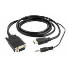 Cablu video Gembird HDMI Male - VGA Male + Jack 3.5mm Male, 1.8m, negru
