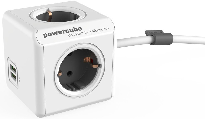 Priza/prelungitor Allocacoc PowerCube Extended 3m, 2x USB, 4x Schuko, Grey