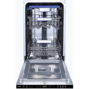 Masina de spalat vase incorporabila Heinner HDW-BIM45710AD+++, Slim, 10 seturi, 7 programe, Clasa D, Dual Zone, Deep Clean, AquaStop, Deschidere automata usa, 45 cm