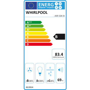 Whirlpool decorativa AKR 504 IX/1 Putere de absorbtie 713 m3/h, Clasa A, 6th Sense, Booster, Iluminare LED, 100 cm, Inox