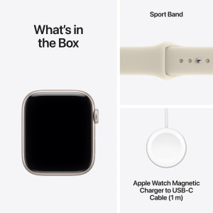 Apple Watch SE 3 (2025), GPS, 40mm Aluminium Starlight cu Sand Sport Band - S/M