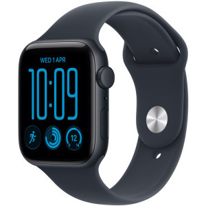 Apple Watch SE 3 (2025), GPS, 44mm Aluminium Midnight cu Navy Blue Sport Band - M/L