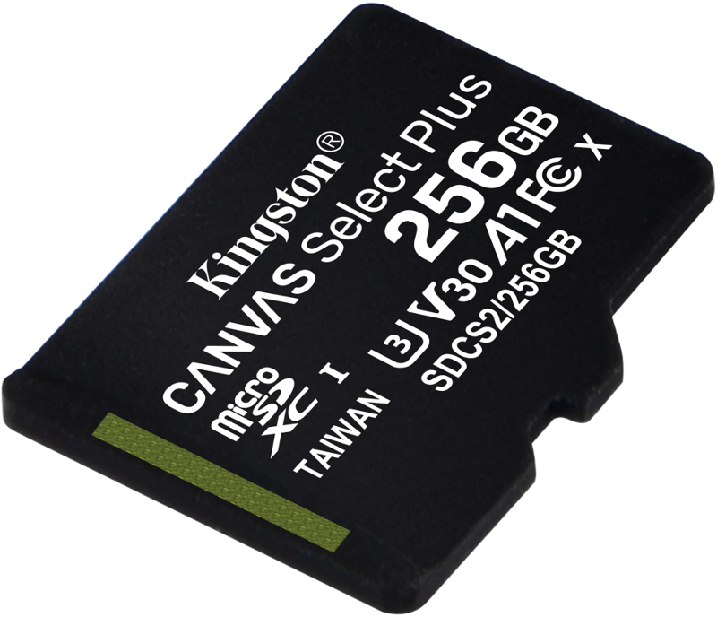 Card memorie Kingston 256GB, Micro SDXC Canvas Select Plus 100R, Clasa 10, UHS-I, U3, V30, A1 performance