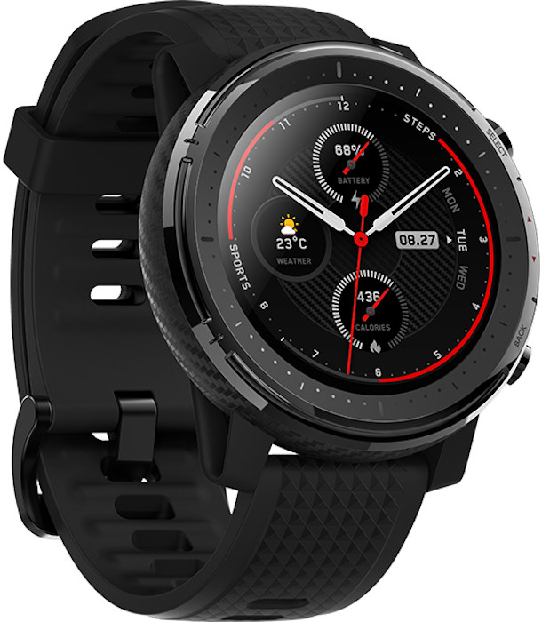 SmartWatch Amazfit Stratos 3, Stainless Steel negru, curea silicon negru, GPS