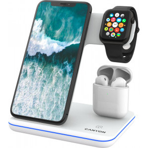 Incarcator wireless Canyon 3-in-1 Wireless Qi Fast charge 15W, White