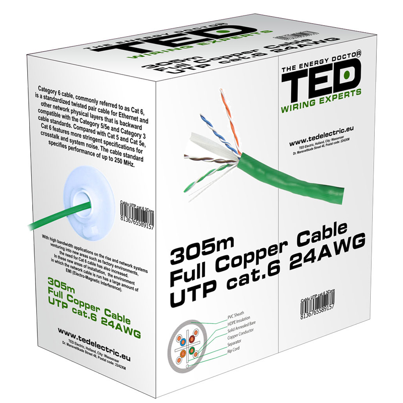 Cablu retea TED A0057585, UTP, Cat 6, Rola 305m
