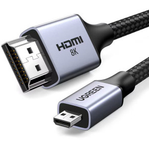 Cablu video Ugreen HD164 Micro HDMI Male - HDMI Male, v2.1, Braided, 2 m, Negru