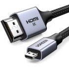 Cablu video Ugreen HD164 Micro HDMI Male - HDMI Male, v2.1, Braided, 2 m, Negru