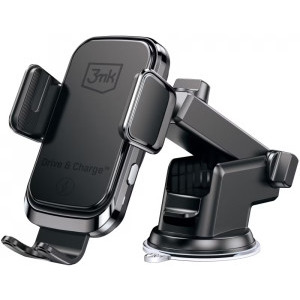 Suport 3MK Drive&Charge, Auto, Incarcare wireless Qi 15 W, Negru