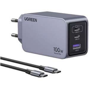 Incarcator retea Ugreen X757, 2x USB-C, 1x USB, Quick Charge 100 W, GaN, Grey