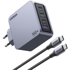 Ugreen X763, 3x USB-C, 1x USB, Quick Charge 160 W, GaN, Grey