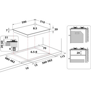 Whirlpool GMA 6422 IX, Gaz, 4 arzatoare, 60 cm, Gratare fonta, Inox