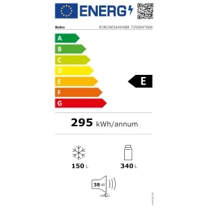 Beko B3RCNE564HXBR, 490 L, Clasa E, No Frost, HarvestFresh, AeroFlow, Control electronic, 192 cm, Dark Inox