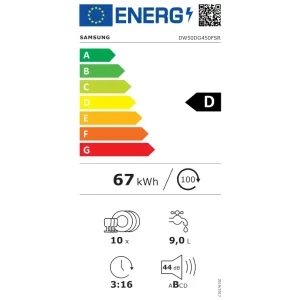 Samsung DW50DG450FSRLE, Slim, 10 seturi, 6 programe, Clasa D, Auto Open Door, Aqua Stop, 45 cm, Inox