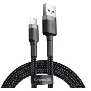 Cablu de date / adaptor Baseus Cafule CATKLF-BG1, USB Male la USB-C, 3A, 1 m, Black/Grey, amperaj maxim suportat 3A