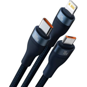 Baseus 3-in-1 Flash Series II CASS030103, USB-C, USB Male la USB-C, microUSB, Lightning Male, 100W, 1.2 m, Blue